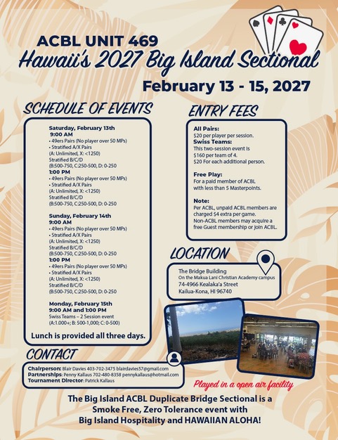 Upcoming Big Island Sectional Tournament